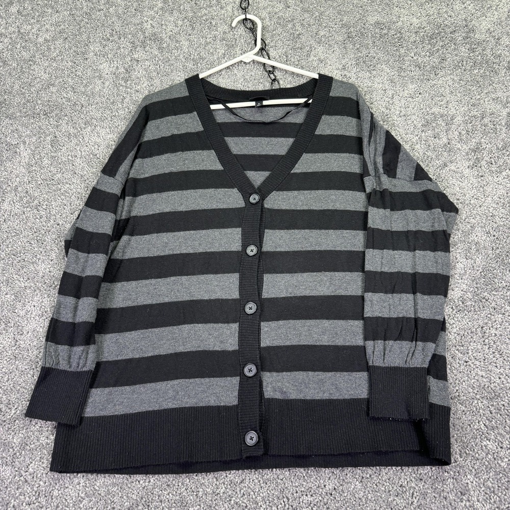 Torrid Sweater Womens 0 Gray Black Striped Button Cardigan V Neck Knit Plus